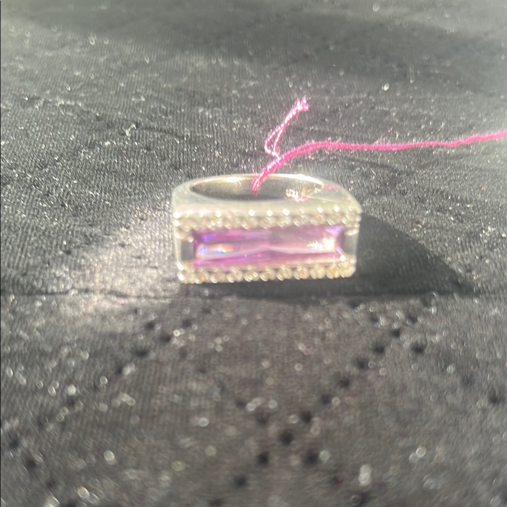 Rectangular Purple Gemstone Silver Ring - image 1